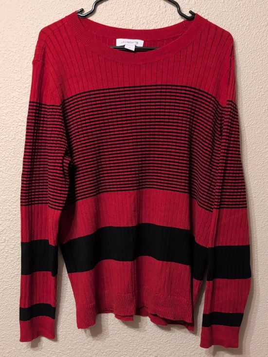 Liz Claiborne Sweaters - Liz Claiborne Red and Black Striped Crewneck Sweater